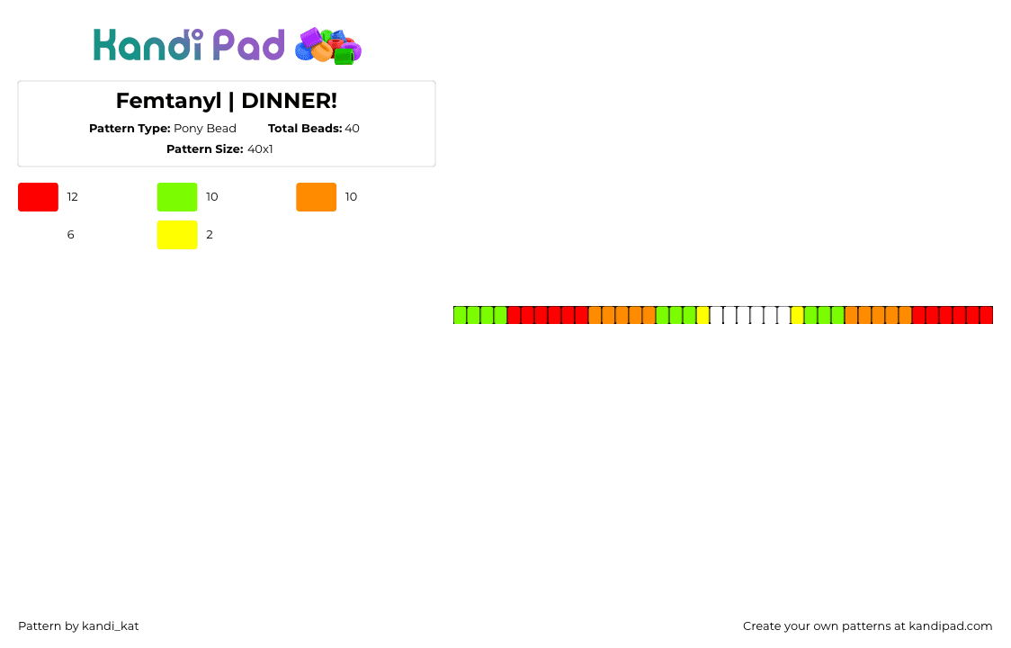 Femtanyl | DINNER! - Pony Bead Pattern by kandi_kat on Kandi Pad - dinner,femtanyl,music,single,bracelet,green,orange,red