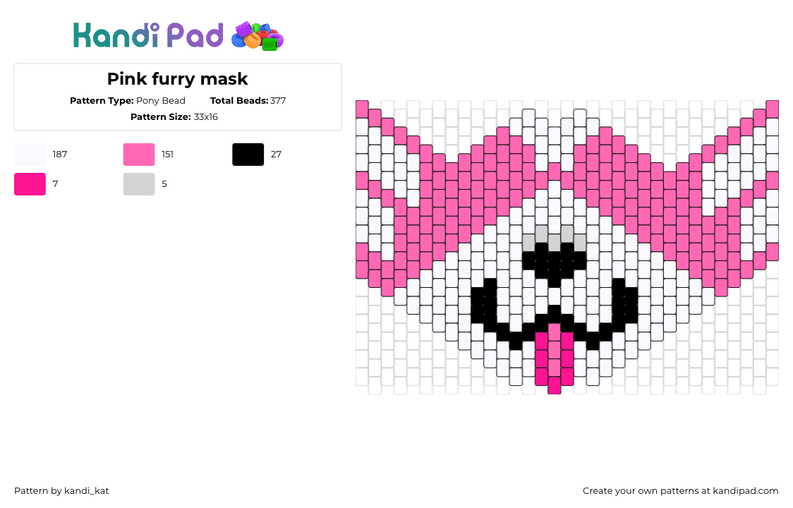 Pink furry mask - Pony Bead Pattern by kandi_kat on Kandi Pad - furry,tongue,community,mask,pink,white