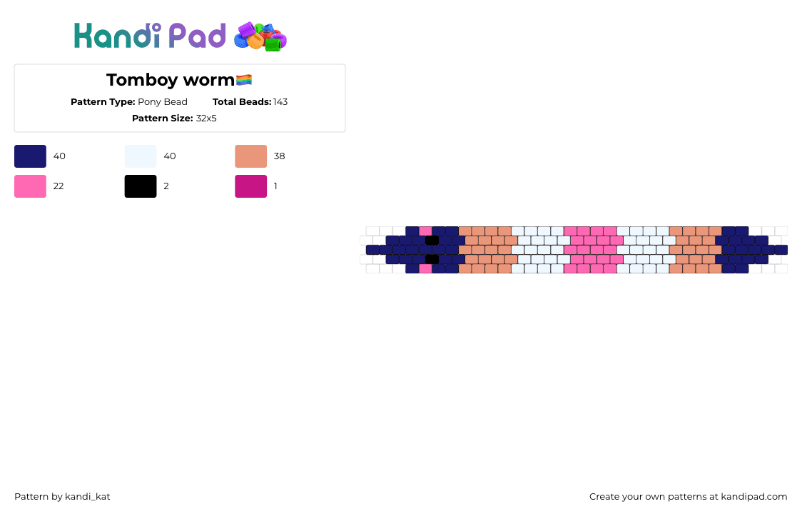 Tomboy worm🏳️‍🌈 - Pony Bead Pattern by kandi_kat on Kandi Pad - squirmle,tomboy,worm,pride,pink,blue