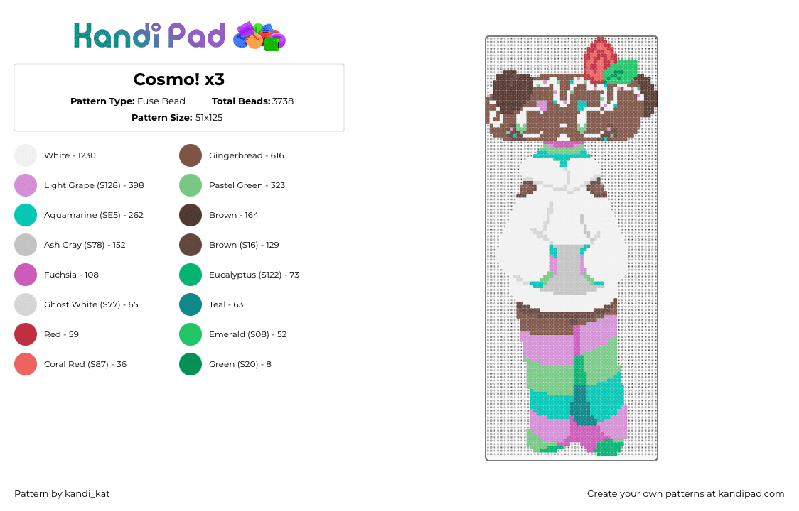 Cosmo! x3 - Fuse Bead Pattern by kandi_kat on Kandi Pad - tan,teal,pink