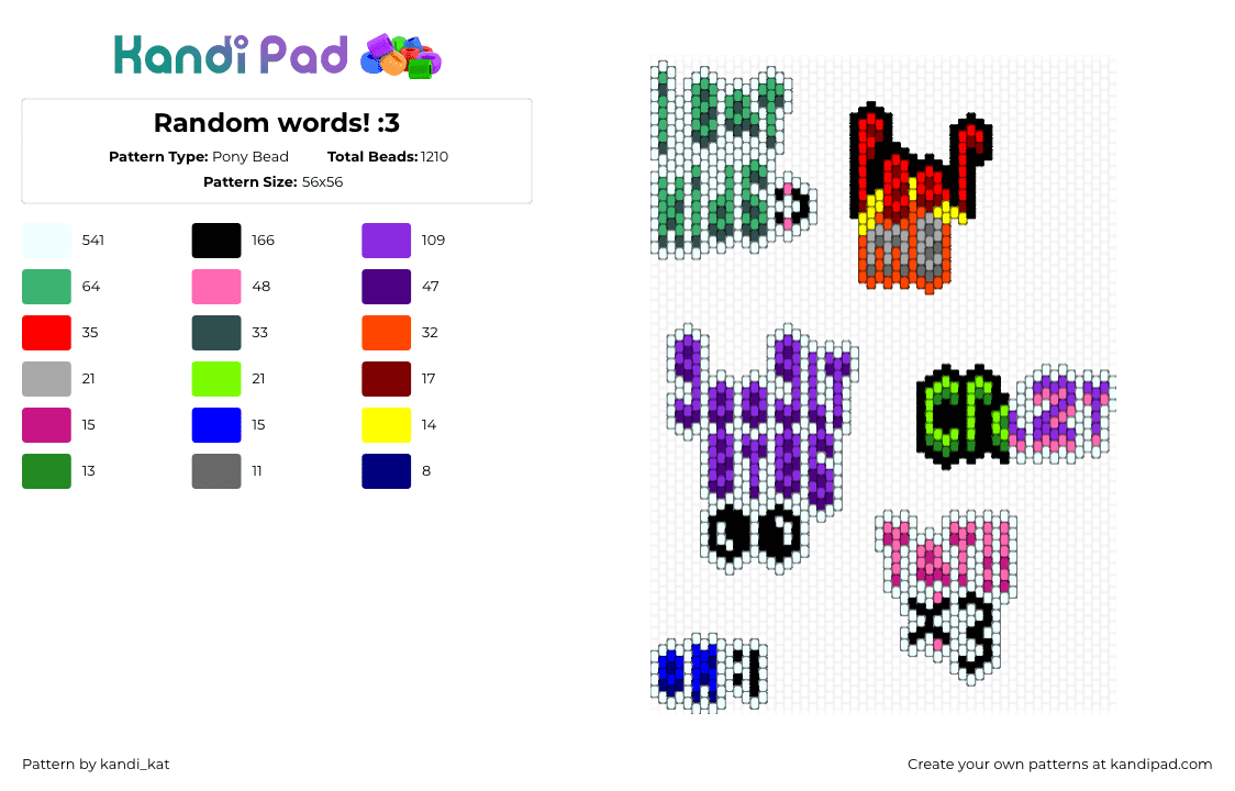 Random words! :3 - Pony Bead Pattern by kandi_kat on Kandi Pad - white,green,red,colorful