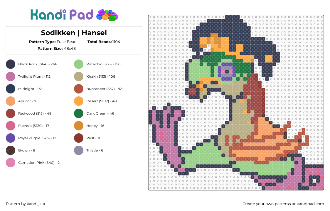 Sodikken | Hansel - Fuse Bead Pattern by kandi_kat on Kandi Pad - purple,teal,red,colorful