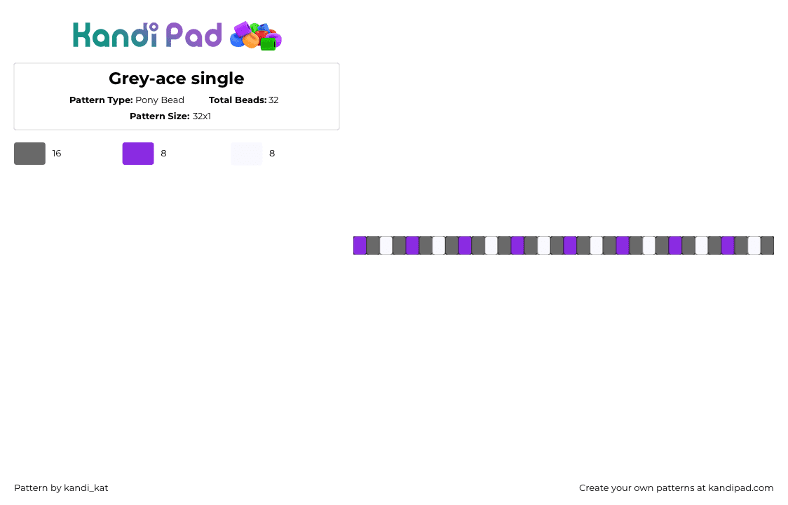 Grey-ace single - Pony Bead Pattern by kandi_kat on Kandi Pad - grey ace,asexual,pride,single,bracelet,purple,gray,white