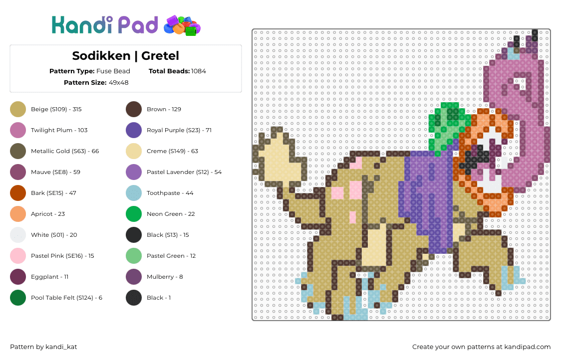 Sodikken | Gretel - Fuse Bead Pattern by kandi_kat on Kandi Pad - brown,pink,beige