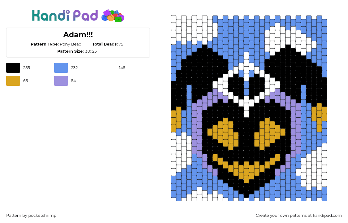 Adam!!! - Pony Bead Pattern by pocketshrimp on Kandi Pad - adam,hazbin hotel,head,tv show,animation,panel,black,blue,white,gold