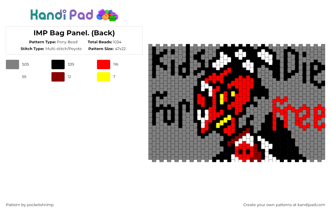 IMP Bag Panel. (Back) - Pony Bead Pattern by pocketshrimp on Kandi Pad - gray