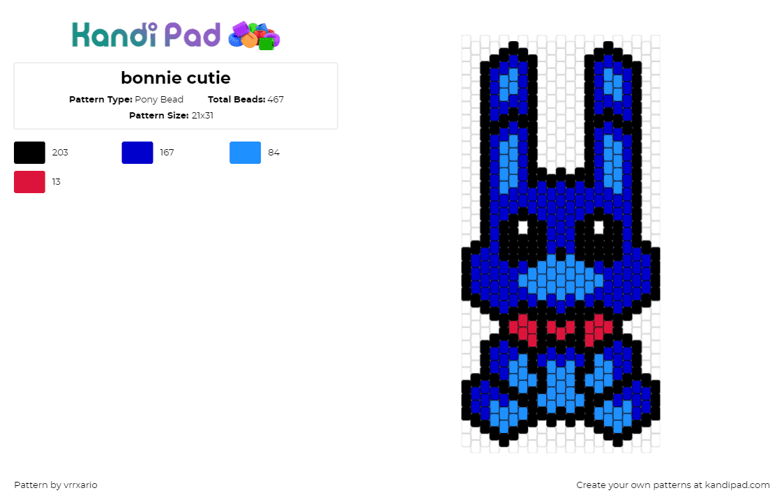 bonnie cutie - Pony Bead Pattern by vrrxario on Kandi Pad - bonnie,fnaf,five nights at freddys,bunny,video game,character,plush,horror,blue