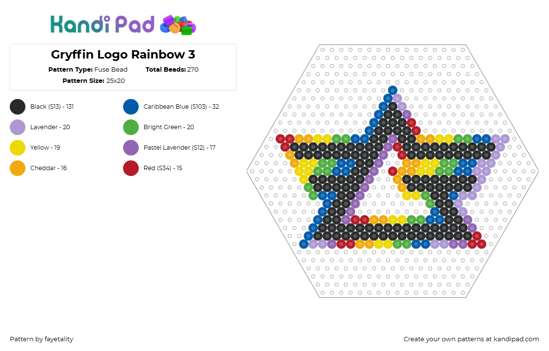 Gryffin Logo Rainbow 3 - Fuse Bead Pattern by fayetality on Kandi Pad - gryffin,dj,logo,music,edm,rainbow,black