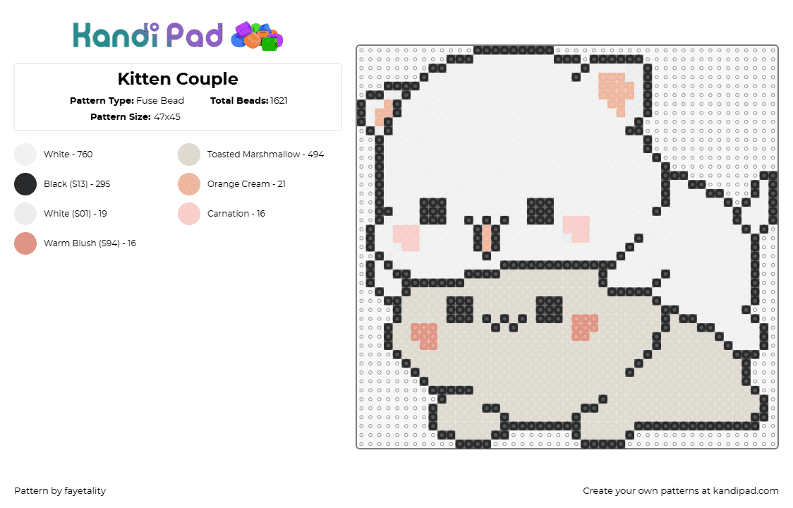 Kitten Couple - Fuse Bead Pattern by fayetality on Kandi Pad - 