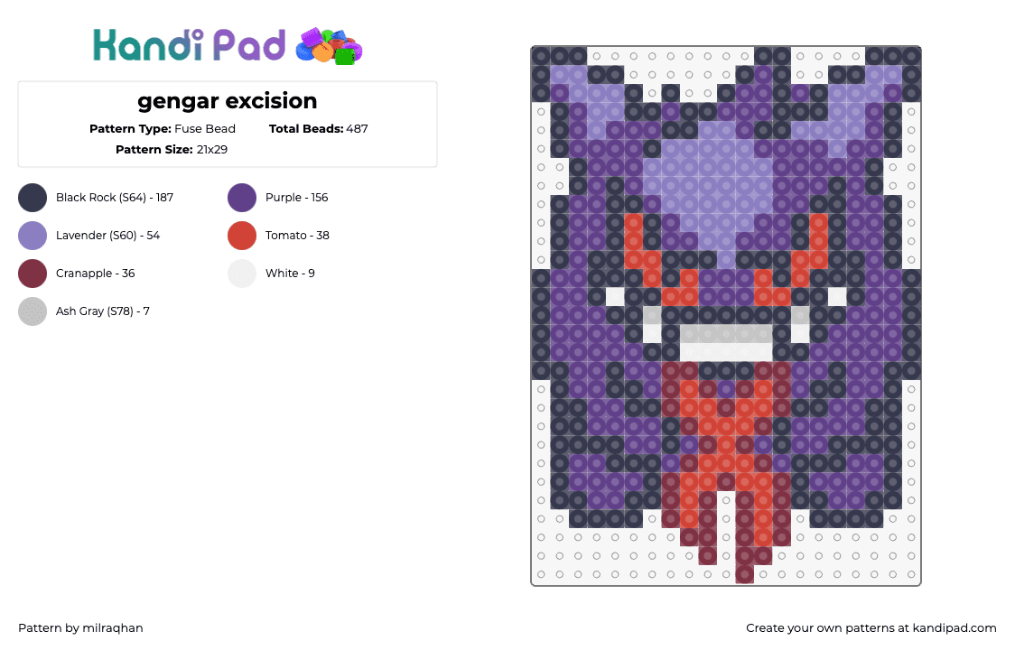 gengar excision - Fuse Bead Pattern by milraqhan on Kandi Pad - gengar,excision,pokemon,dubstep,dj,character,gaming,music,edm,purple,red