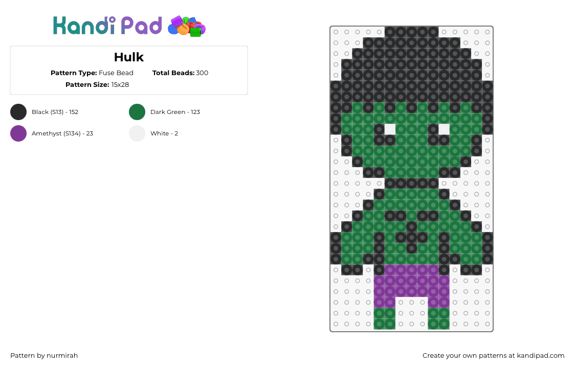 Hulk - Fuse Bead Pattern by nurmirah on Kandi Pad - incredible hulk,superhero,marvel,character,comic,chibi,movie,green,black