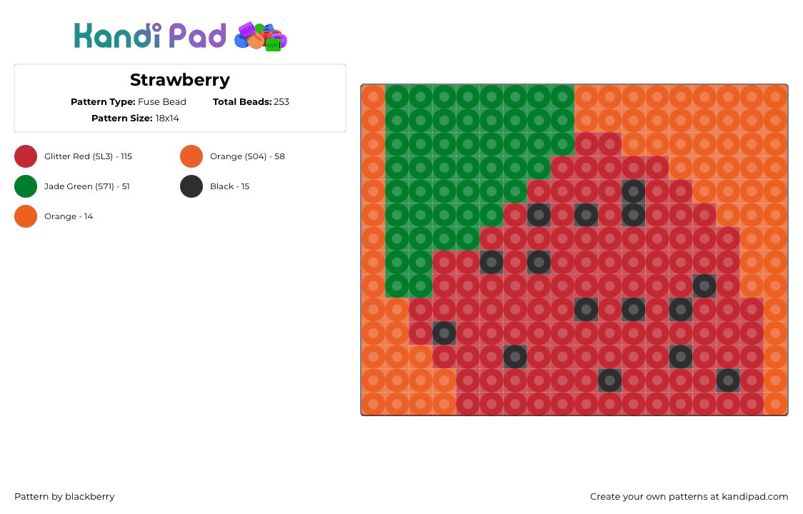 Strawberry - Fuse Bead Pattern by blackberry on Kandi Pad - strawberry,fruit,food,red,green,orange