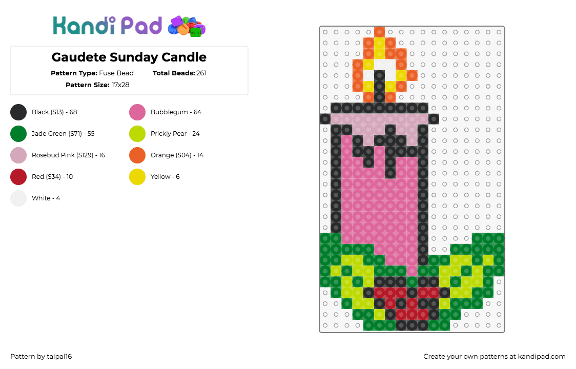 Gaudete Sunday Candle - Fuse Bead Pattern by talpal16 on Kandi Pad - candle,gaudete sunday,advent,religion,flame,pink,green