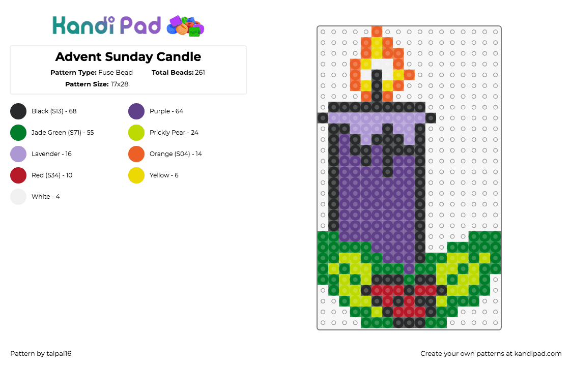 Advent Sunday Candle - Fuse Bead Pattern by talpal16 on Kandi Pad - candle,advent,religion,flame,purple,green