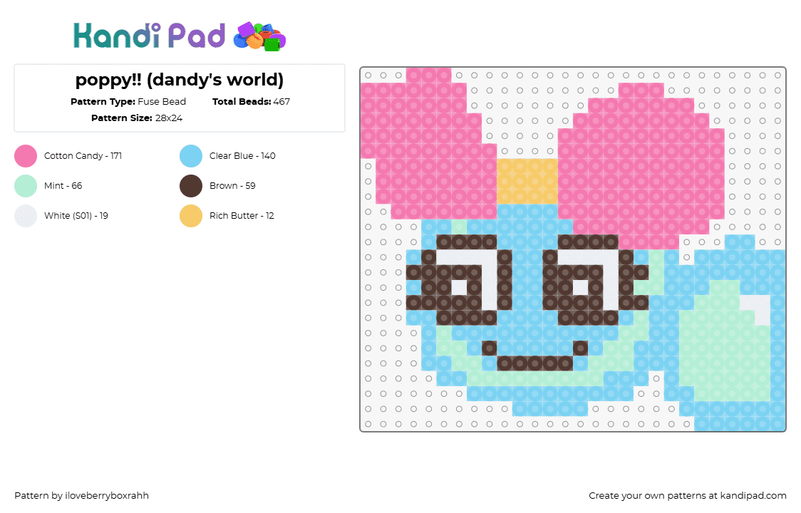 poppy!! (dandy\'s world) - Fuse Bead Pattern by iloveberryboxrahh on Kandi Pad - 