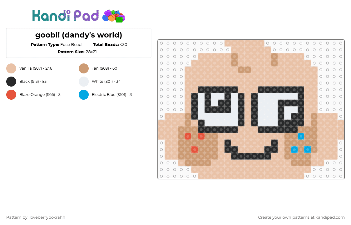 goob!! (dandy\'s world) - Fuse Bead Pattern by iloveberryboxrahh on Kandi Pad - beige