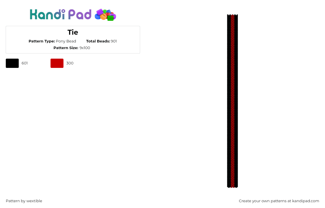 Tie - Pony Bead Pattern by wextible on Kandi Pad - tie,stripes,simple,red,black