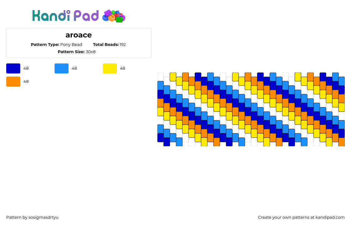 aroace - Pony Bead Pattern by sosigmasdrtyu on Kandi Pad - aroace,pride,diagonal,stripes,cuff,blue,orange,yellow