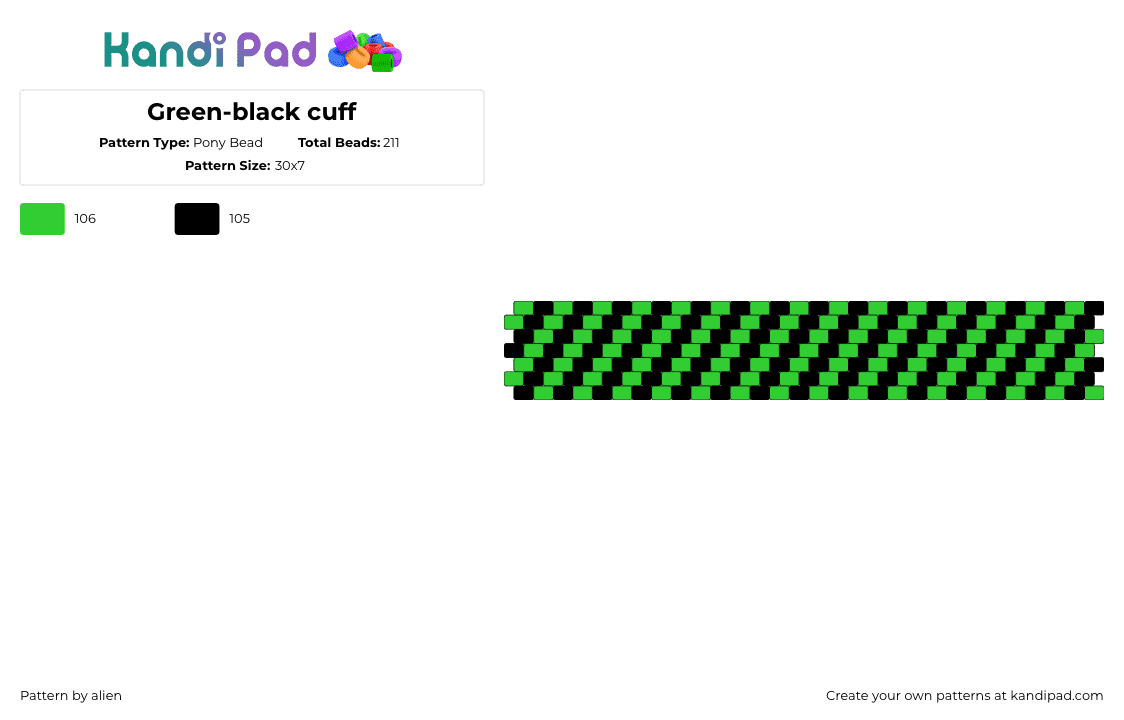 Green-black cuff - Pony Bead Pattern by alien on Kandi Pad - 