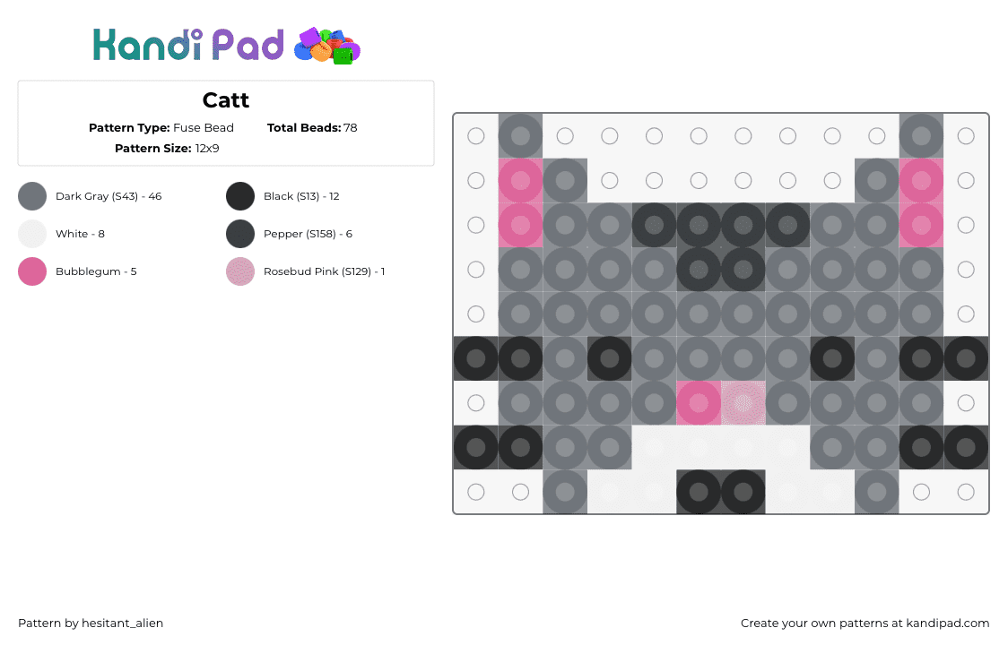 Catt - Fuse Bead Pattern by hesitant_alien on Kandi Pad - cat,kitty,animal,head,cute,gray