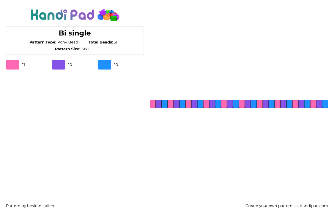 Bi single - Pony Bead Pattern by hesitant_alien on Kandi Pad - bisexual,pride,single,bracelet,blue,pink,purple