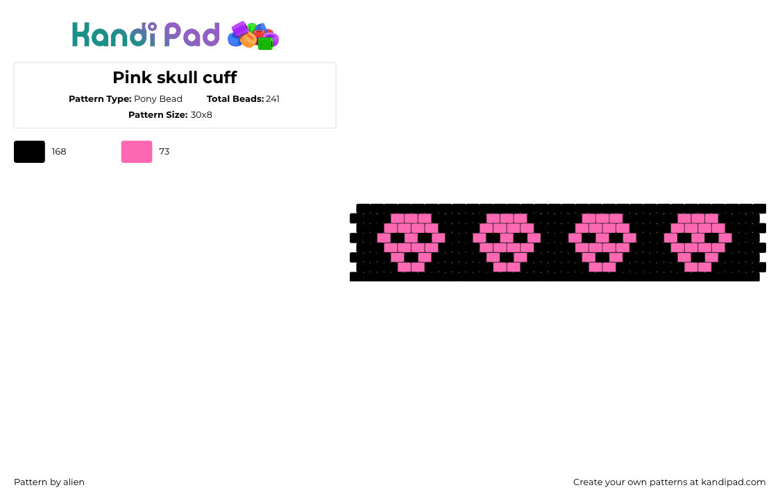 Pink skull cuff - Pony Bead Pattern by alien on Kandi Pad - 