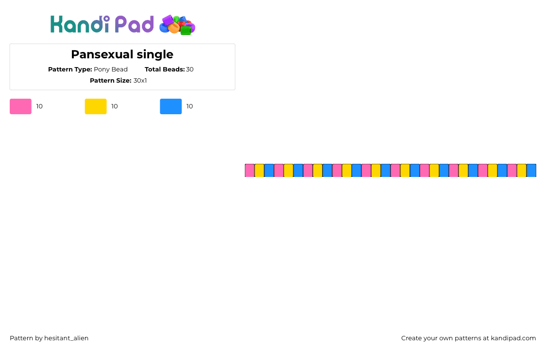 Pansexual single - Pony Bead Pattern by hesitant_alien on Kandi Pad - pansexual,pride,single,bracelet,pink,blue,yellow