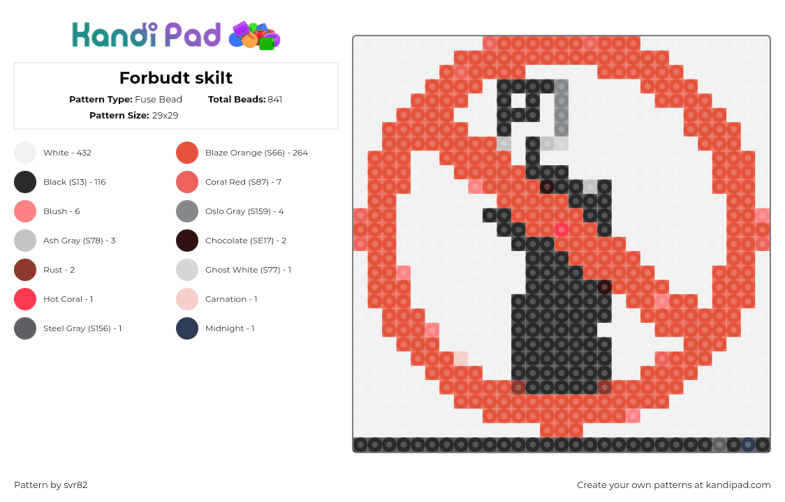 Forbudt skilt - Fuse Bead Pattern by svr82 on Kandi Pad - cancel,sign,forbidden,prohibited,red,black