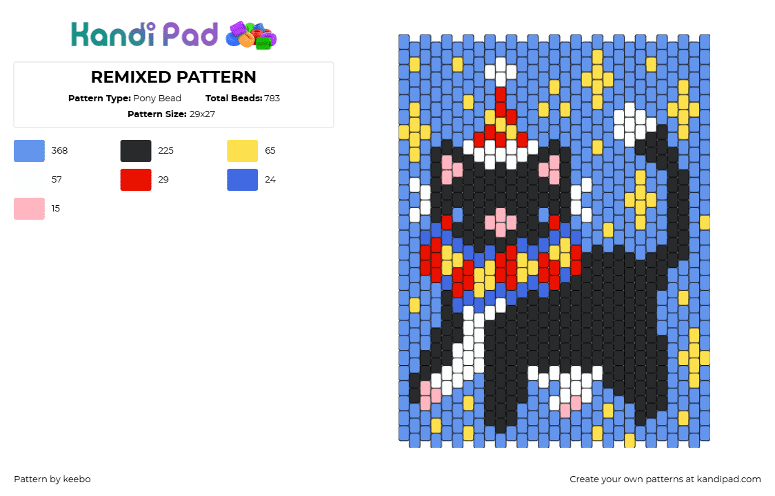 REMIXED PATTERN - Pony Bead Pattern by keebo on Kandi Pad - cat,clown,party,panel,glitter,animal,light blue,black,yellow