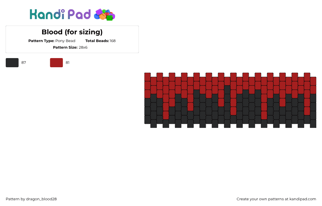 Blood (for sizing) - Pony Bead Pattern by dragon_blood28 on Kandi Pad - blood,drippy,dark,cuff,red,black