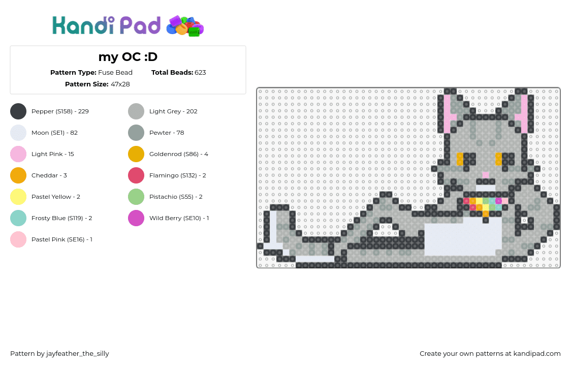 my OC :D - Fuse Bead Pattern by jayfeather_the_silly on Kandi Pad - fursona,cat,character,furry,gray