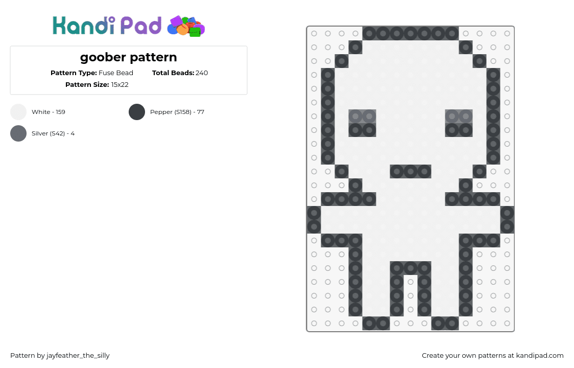 goober pattern - Fuse Bead Pattern by jayfeather_the_silly on Kandi Pad - goober,character,simple,template,outline,white,black