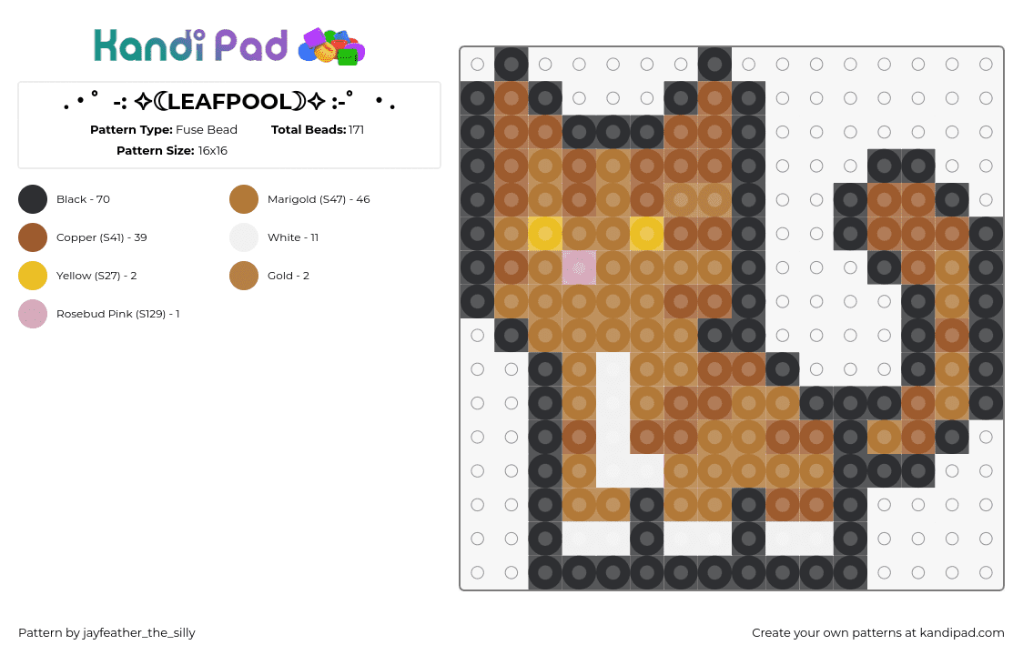 .・゜-: ✧☾LEAFPOOL☽✧ :-゜・. - Fuse Bead Pattern by jayfeather_the_silly on Kandi Pad - leafpool,warriorcats,cat,animal,novel,story,brown,tan