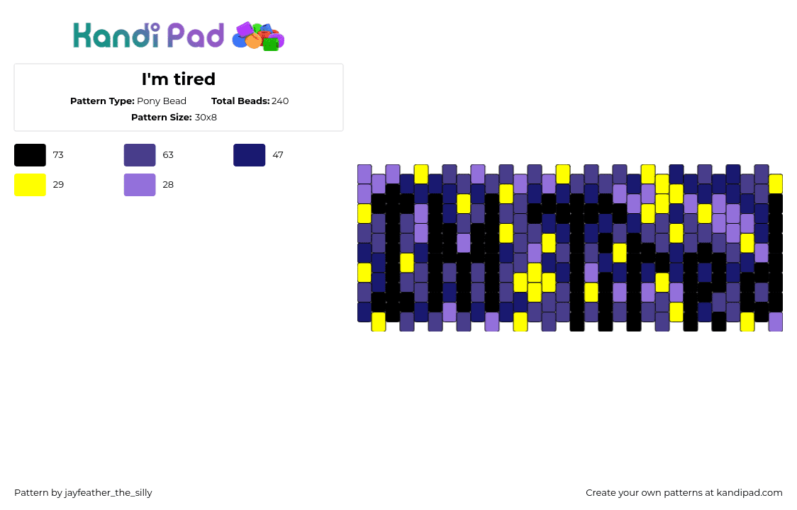 I\'m tired - Pony Bead Pattern by jayfeather_the_silly on Kandi Pad - night,text,stars,cuff,dark,purple,yellow