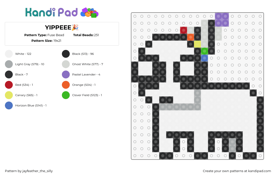 YIPPEEE🎉 - Fuse Bead Pattern by jayfeather_the_silly on Kandi Pad - yippee,autism,creature,hat,party,character,white,black