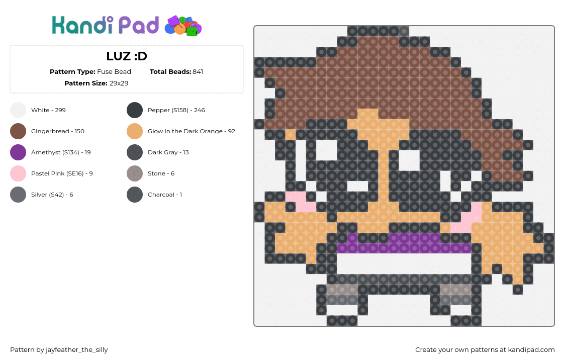 LUZ :D - Fuse Bead Pattern by jayfeather_the_silly on Kandi Pad - luz noceda,owl house,yippee,mashup,character,silly,meme,brown,tan,black