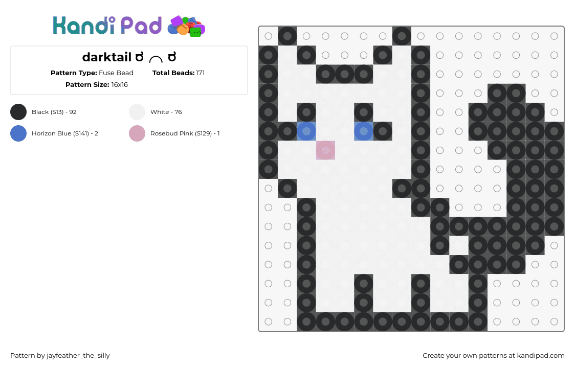 darktail ರ╭╮ರ - Fuse Bead Pattern by jayfeather_the_silly on Kandi Pad - darktail,warriorcats,cat,animal,novel,story,white,black