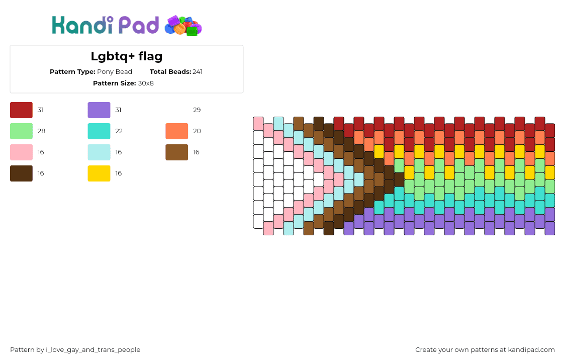 Lgbtq+ flag - Pony Bead Pattern by i_love_gay_and_trans_people on Kandi Pad - 