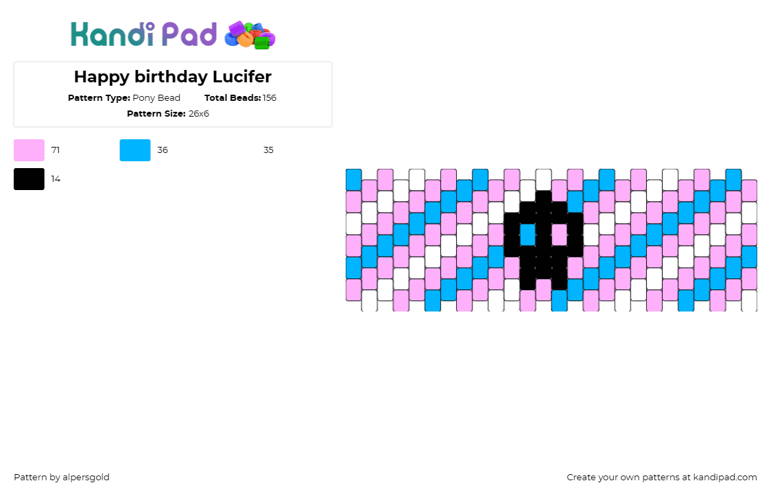 Happy birthday Lucifer - Pony Bead Pattern by alpersgold on Kandi Pad - skull,diagonal,stripes,lucifer,devil,bright,cute,pastel,cuff,pink,light blue