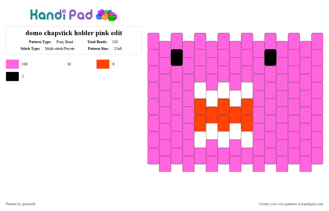 domo chapstick holder pink edit - Pony Bead Pattern by gutzin4k on Kandi Pad - pink