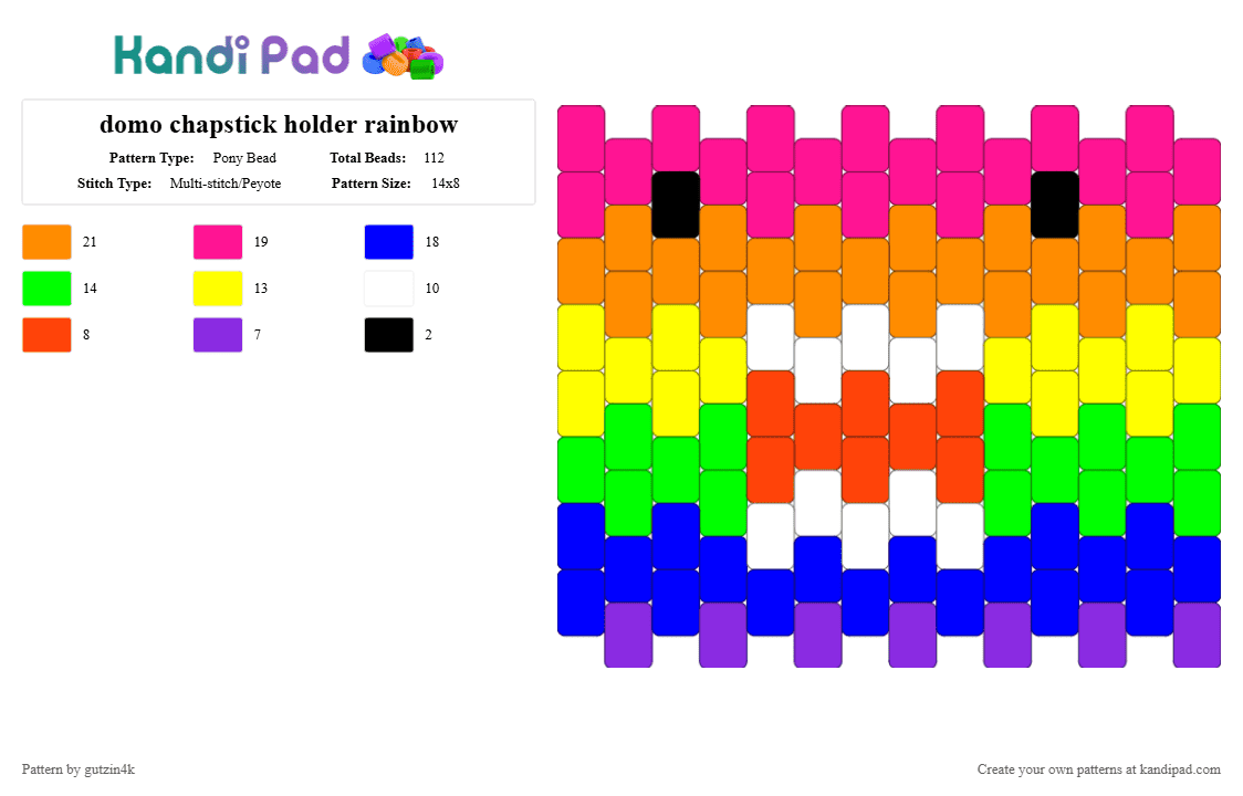 domo chapstick holder rainbow - Pony Bead Pattern by gutzin4k on Kandi Pad - orange,purple,pink