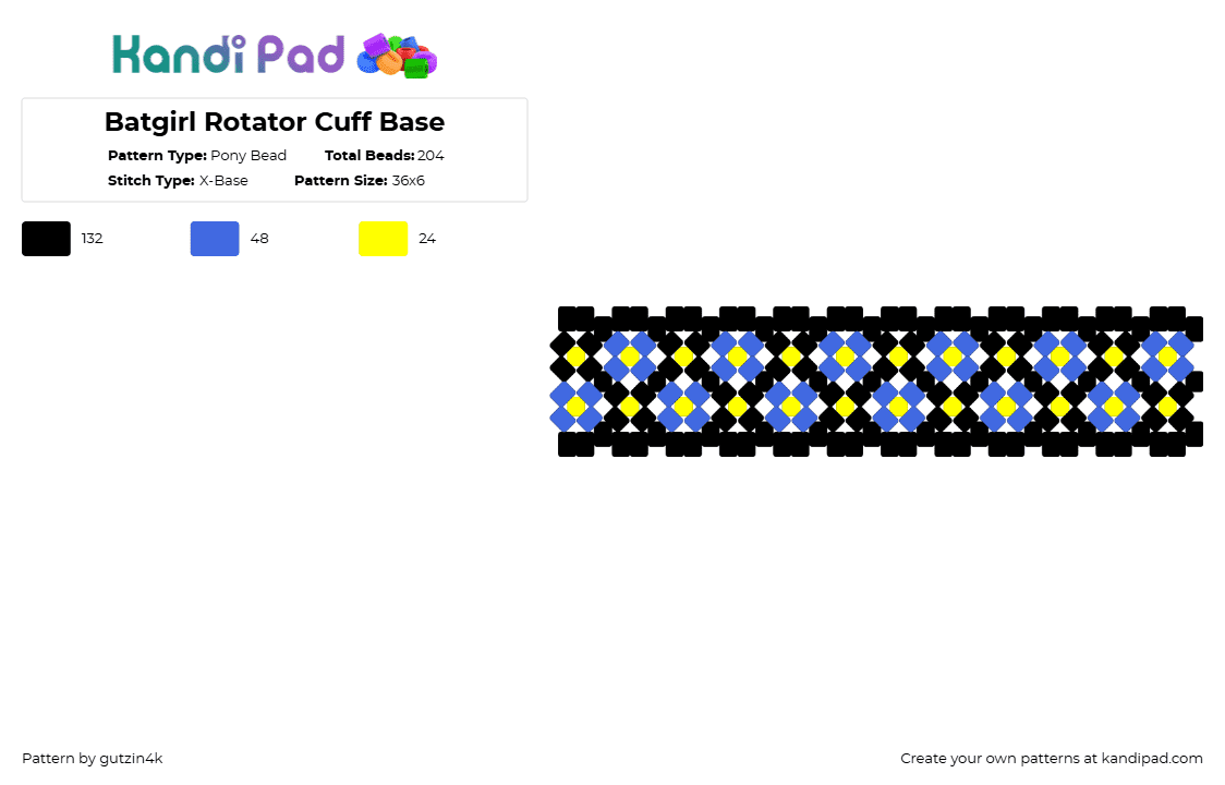 Batgirl Rotator Cuff Base - Pony Bead Pattern by gutzin4k on Kandi Pad - black,blue,yellow,batman,batgirl,dc