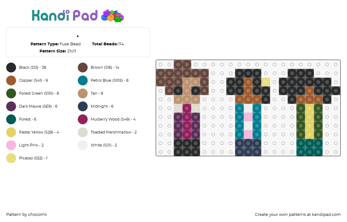 . - Fuse Bead Pattern by chocomii on Kandi Pad - minecraft,characters,charms,cute,simple,colorful,brown,black,teal