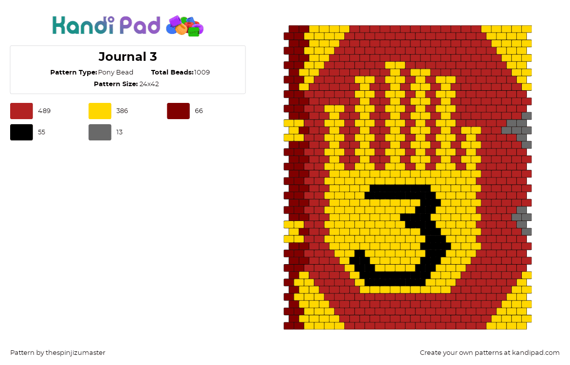 Journal 3 - Pony Bead Pattern by thespinjizumaster on Kandi Pad - journal,gravity falls,hand,tv show,panel,cartoon,red,yellow