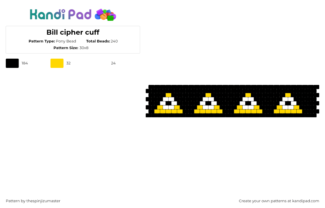 Bill cipher cuff - Pony Bead Pattern by thespinjizumaster on Kandi Pad - bill cipher,gravity falls,repeating,cuff,cartoon,tv show,dark,black,yellow