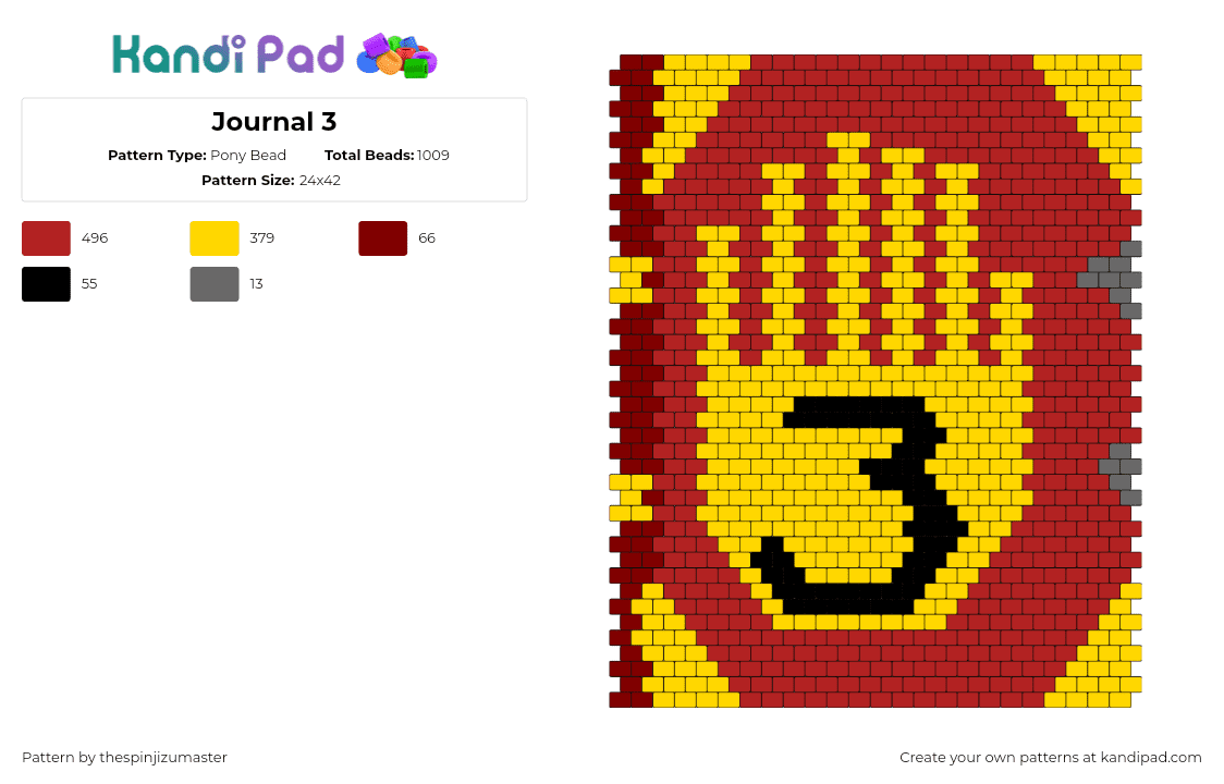 Journal 3 - Pony Bead Pattern by thespinjizumaster on Kandi Pad - journal,gravity falls,hand,tv show,panel,cartoon,red,yellow