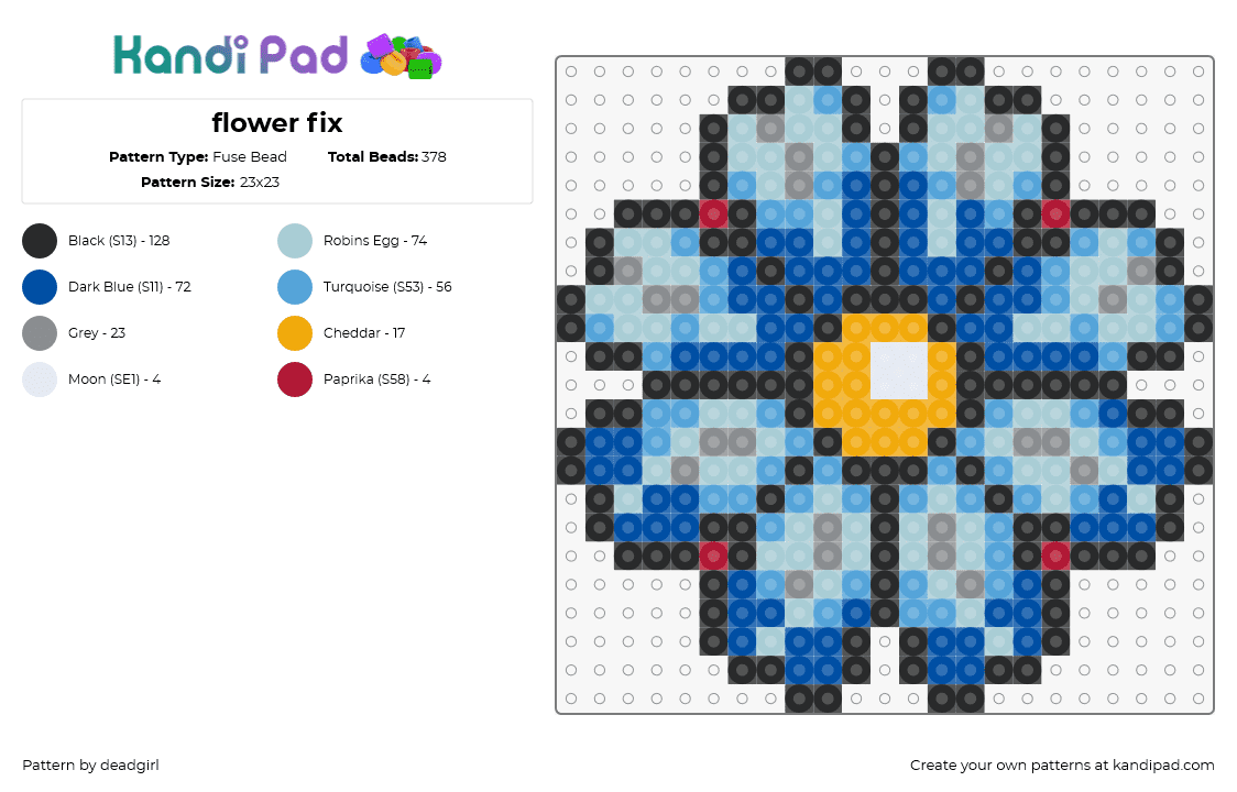 flower fix - Fuse Bead Pattern by deadgirl on Kandi Pad - flower,petals,bloom,nature,blue,light blue,yellow