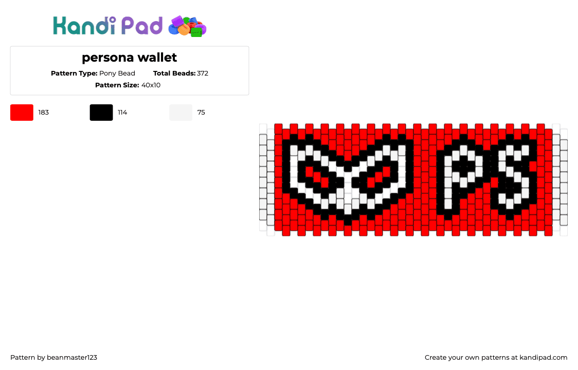 persona wallet - Pony Bead Pattern by beanmaster123 on Kandi Pad - persona,logo,mask,video game,wallet,red,white