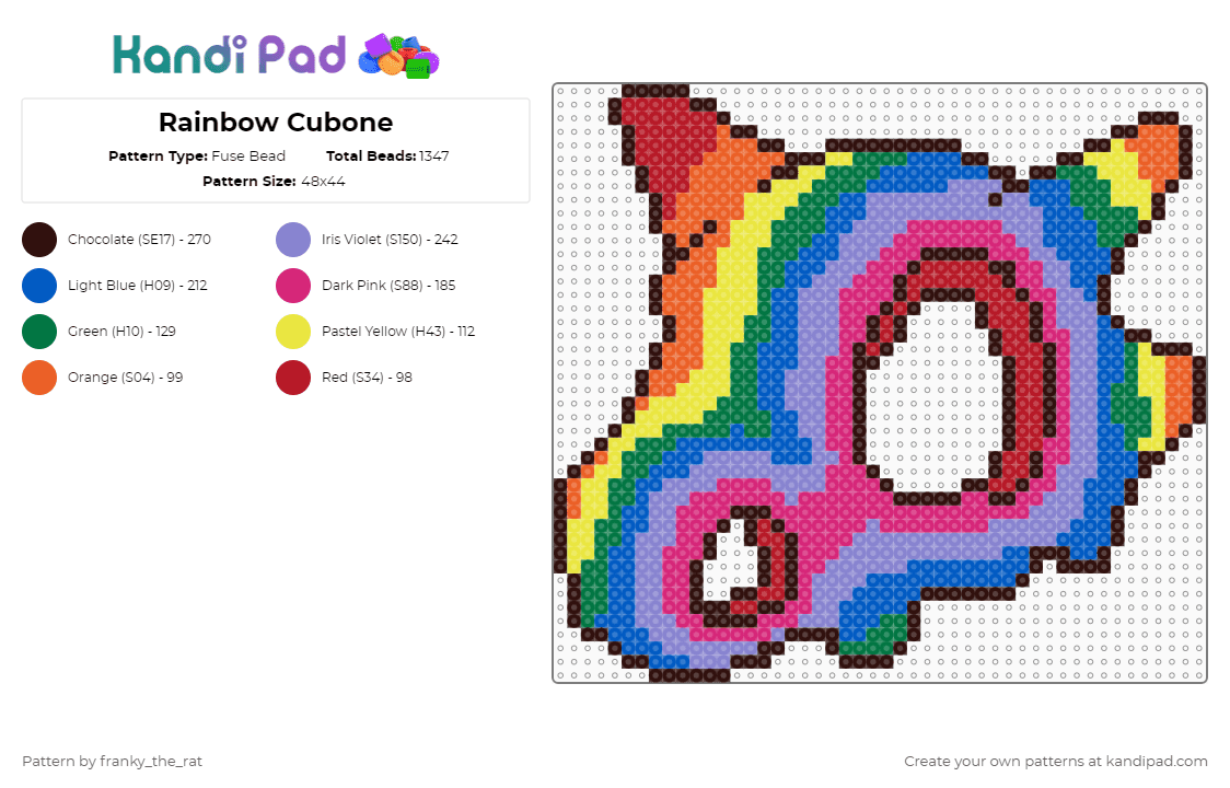 Rainbow Cubone - Fuse Bead Pattern by franky_the_rat on Kandi Pad - brown,blue,pink