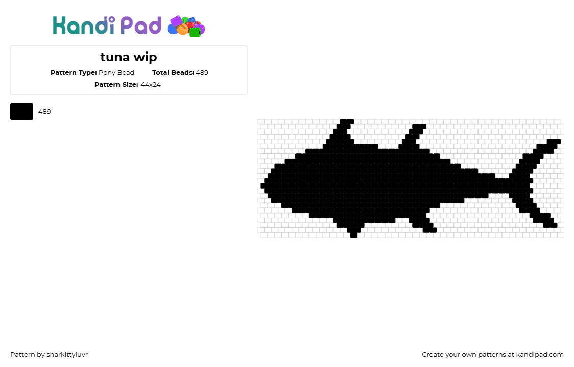 tuna wip - Pony Bead Pattern by sharkittyluvr on Kandi Pad - tuna,fish,silhouette,animal,black